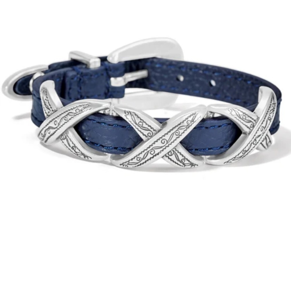 Brighton Navy Leather Bracelet with Silver-tone Braided Accents
